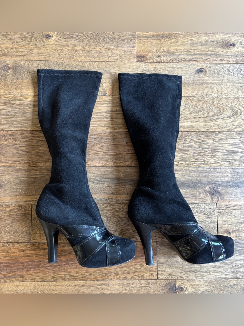 Nanette Lepore Black Suede & Patent Leather Knee High Boots | Made in Italy | 8